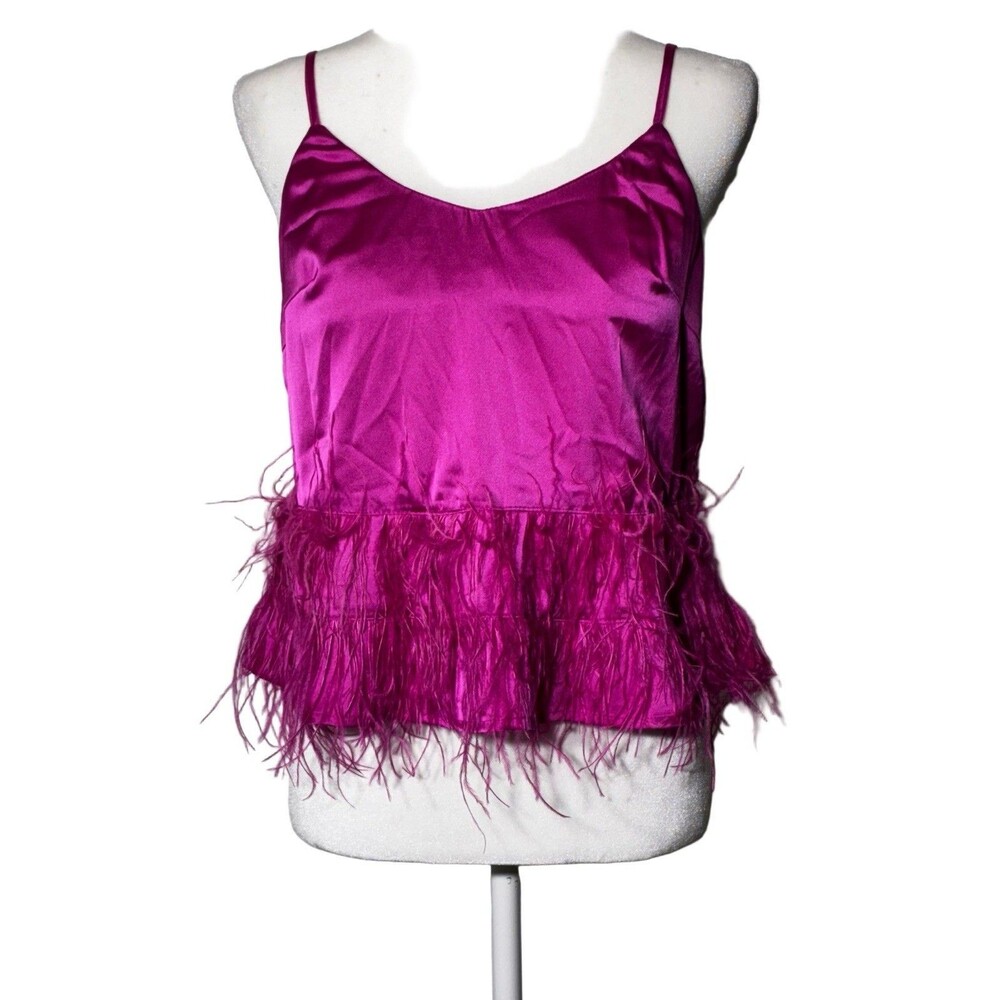 Blue B Hot Pink Feather Trim Tank Size Medium